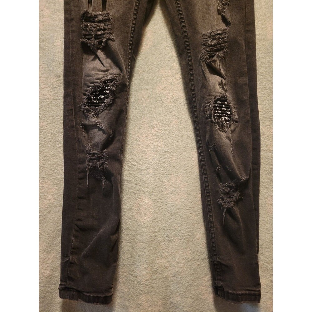 Boohoo MAN SKINNY STRETCH RIP REPAIR Jean 30R Charcoal Distressed Y2k - Picture 3 of 7